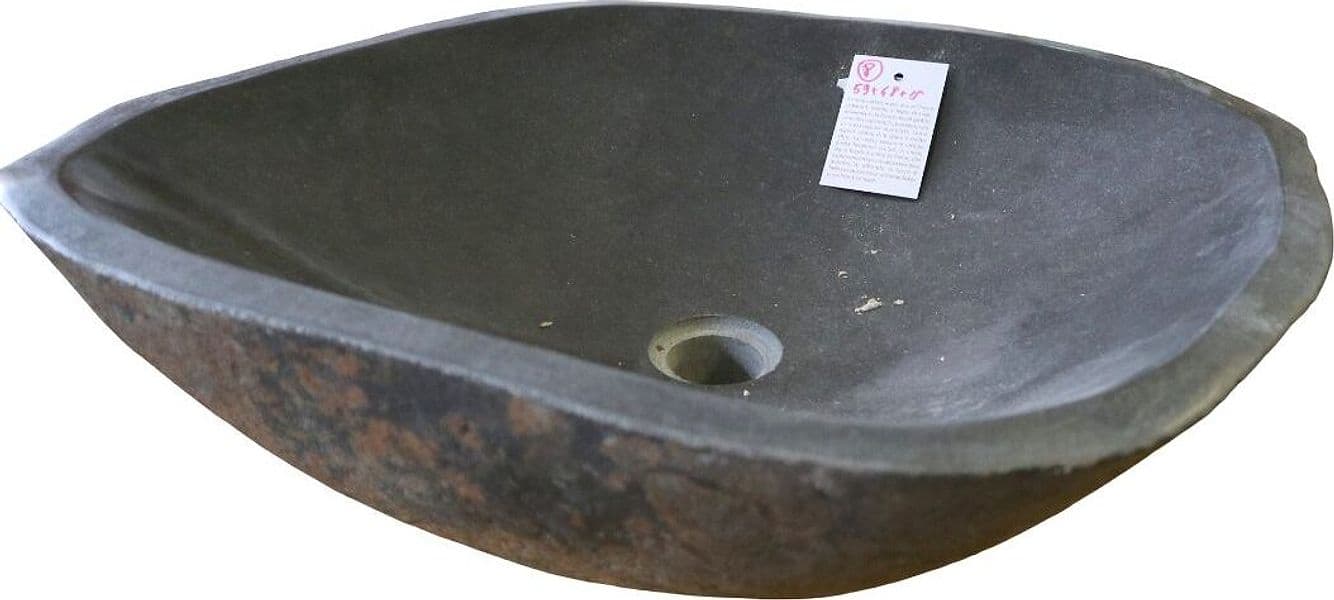 Lavabo in Pietra di Fiume Naturale 59x48x15h – Artigianale Indonesiano, Design Unico per Bagno di Lusso - 3