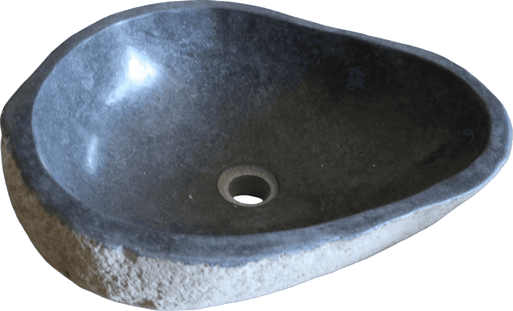 Lavabo in Pietra di Fiume Indonesiana 48x37x15 cm – Lavandino Artigianale Naturale per Bagno - 3