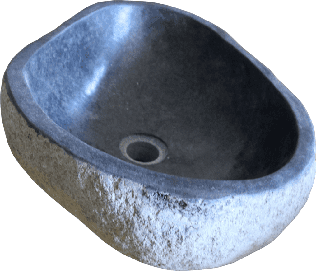 Lavabo in Pietra di Fiume Indonesiana 48x37x15 cm – Lavandino Artigianale Naturale per Bagno - 5