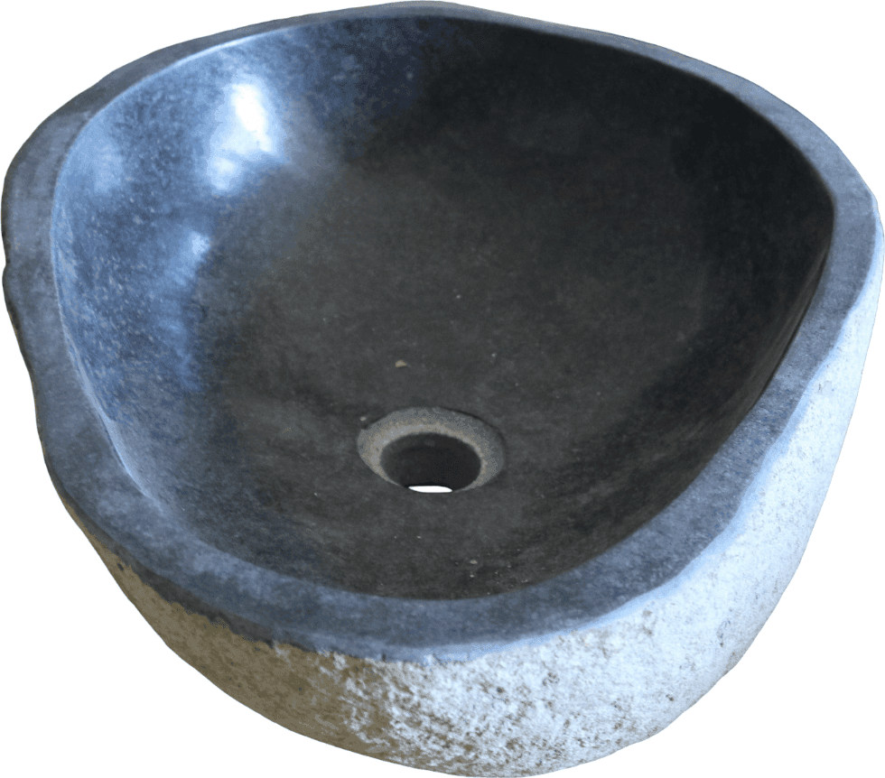 Lavabo in Pietra di Fiume Indonesiana 48x37x15 cm – Lavandino Artigianale Naturale per Bagno - 7