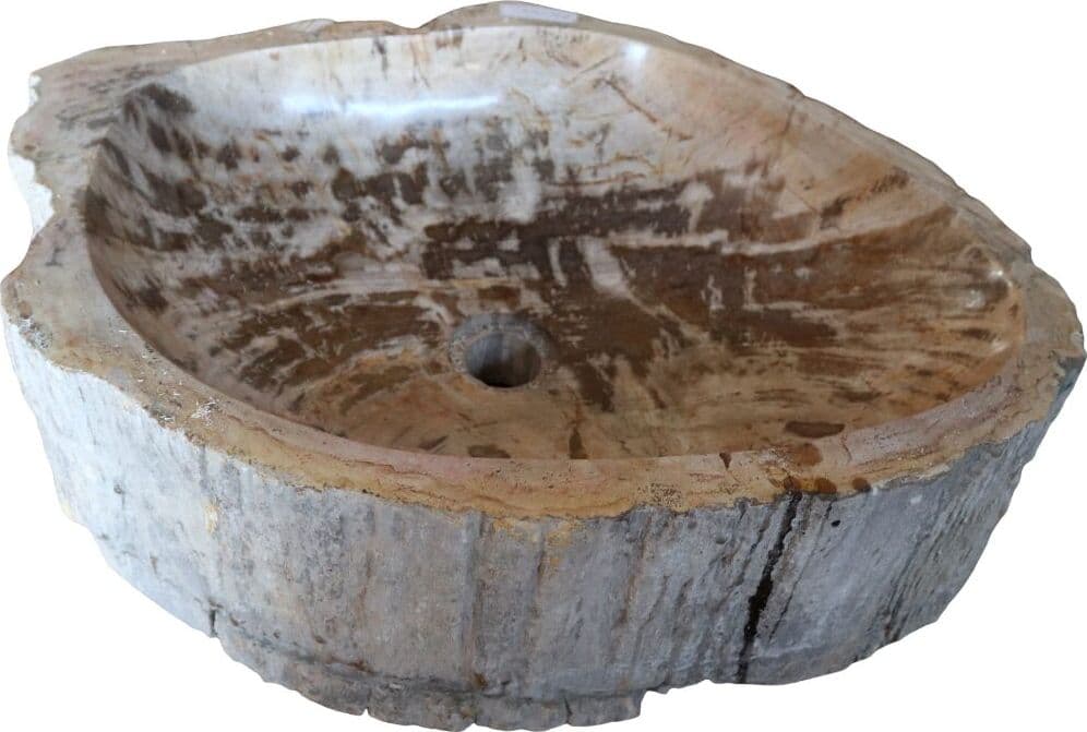 Lavabo in Legno Fossilizzato Indonesiano – Lavandino in Pietra Fossile Naturale 60x40x15 cm - 3