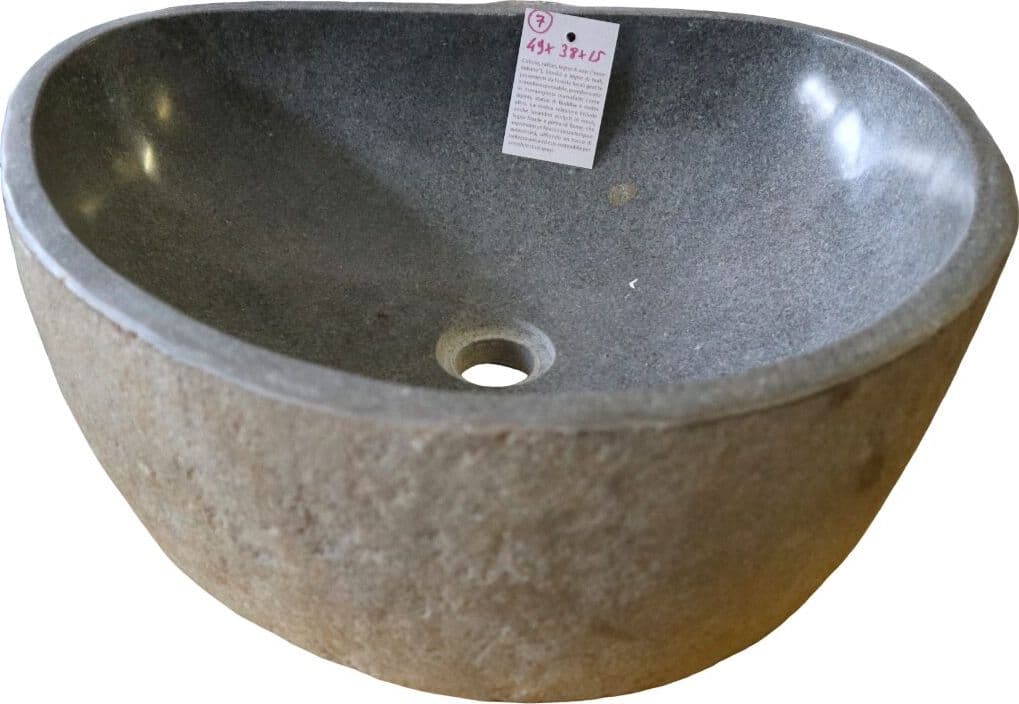 Lavabo in Pietra di Fiume Naturale 49x38 cm – Pezzo Unico Artigianale Indonesiano per Bagni Moderni di Lusso - 2