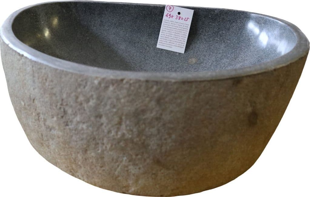 Lavabo in Pietra di Fiume Naturale 49x38 cm – Pezzo Unico Artigianale Indonesiano per Bagni Moderni di Lusso - 3