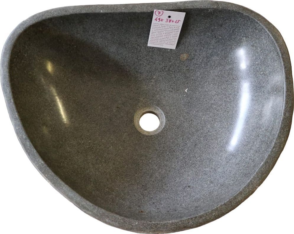 Lavabo in Pietra di Fiume Naturale 49x38 cm – Pezzo Unico Artigianale Indonesiano per Bagni Moderni di Lusso - 4