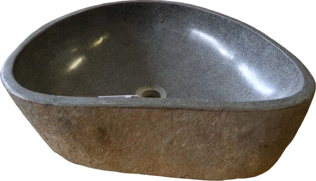 Lavabo in Pietra di Fiume Naturale 49x38 cm – Pezzo Unico Artigianale Indonesiano per Bagni Moderni di Lusso - 6
