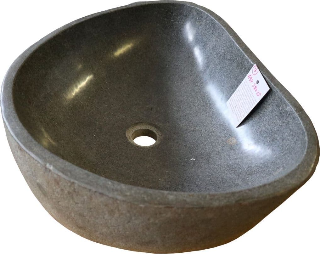 Lavabo in Pietra di Fiume Naturale 49x38 cm – Pezzo Unico Artigianale Indonesiano per Bagni Moderni di Lusso - 7