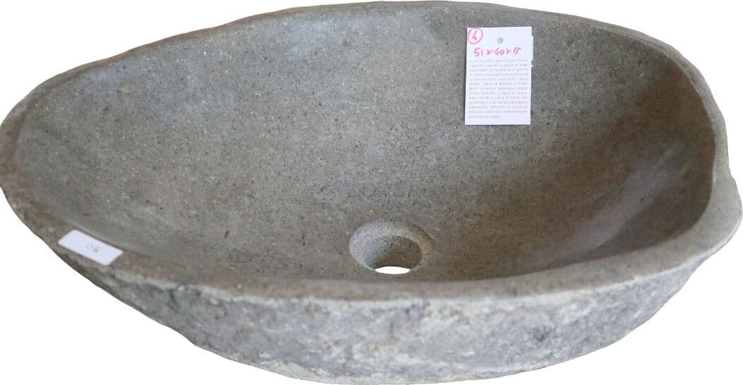Lavabo in Pietra di Fiume Naturale 51x40x15h cm – Fatto a Mano in Indonesia – Design Unico per Bagno Moderno - 2