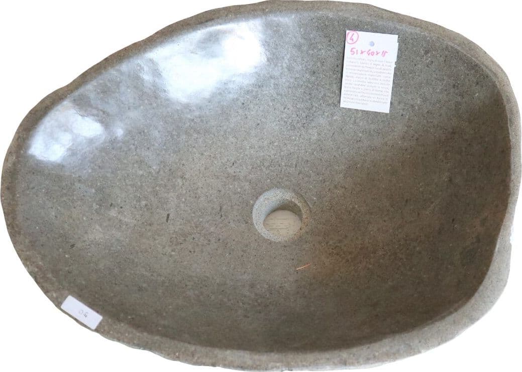 Lavabo in Pietra di Fiume Naturale 51x40x15h cm – Fatto a Mano in Indonesia – Design Unico per Bagno Moderno - 4