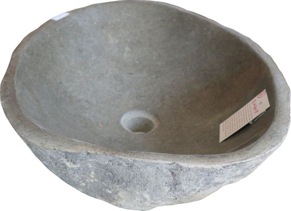 Lavabo in Pietra di Fiume Naturale 51x40x15h cm – Fatto a Mano in Indonesia – Design Unico per Bagno Moderno - 7