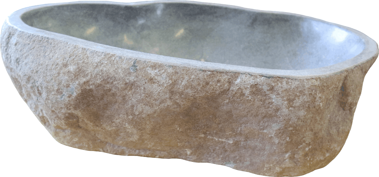 Lavabo in Pietra di Fiume Indonesiana 60x40x15 cm – Lavandino da Appoggio Artigianale Rock - 2