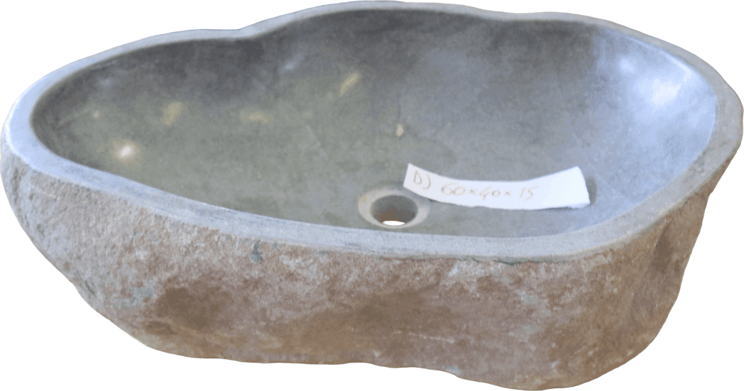 Lavabo in Pietra di Fiume Indonesiana 60x40x15 cm – Lavandino da Appoggio Artigianale Rock - 3