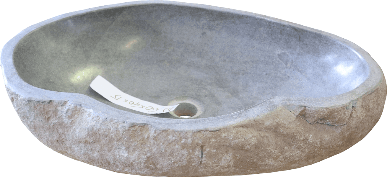 Lavabo in Pietra di Fiume Indonesiana 60x40x15 cm – Lavandino da Appoggio Artigianale Rock - 6