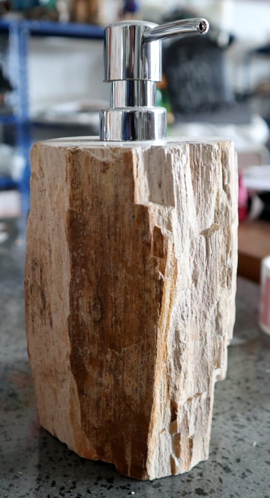Dispenser in pietra legno fossile fossilizzato cm 10x9x20 arredo bagno accessorio - 3