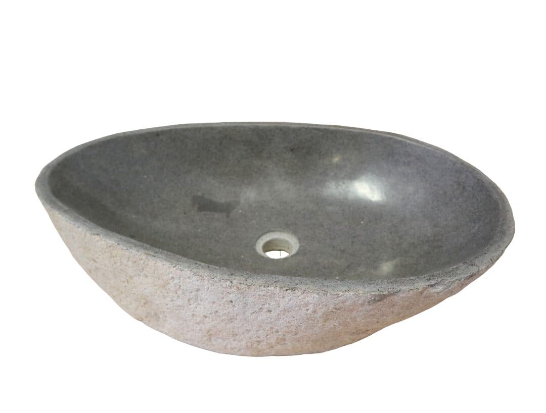 Lavabo in pietra naturale 62x38x15 cm – Design artigianale sasso di fiume - 3