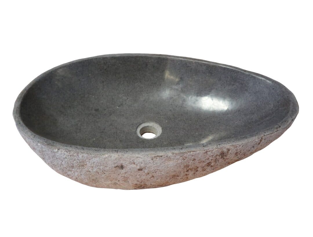 Lavabo in pietra naturale 62x38x15 cm – Design artigianale sasso di fiume - 7