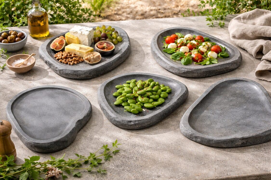 Vassoio in Pietra di Fiume Naturale 40/50 cm – Piatto Bagno Artigianale in Sasso Indonesiano - 2