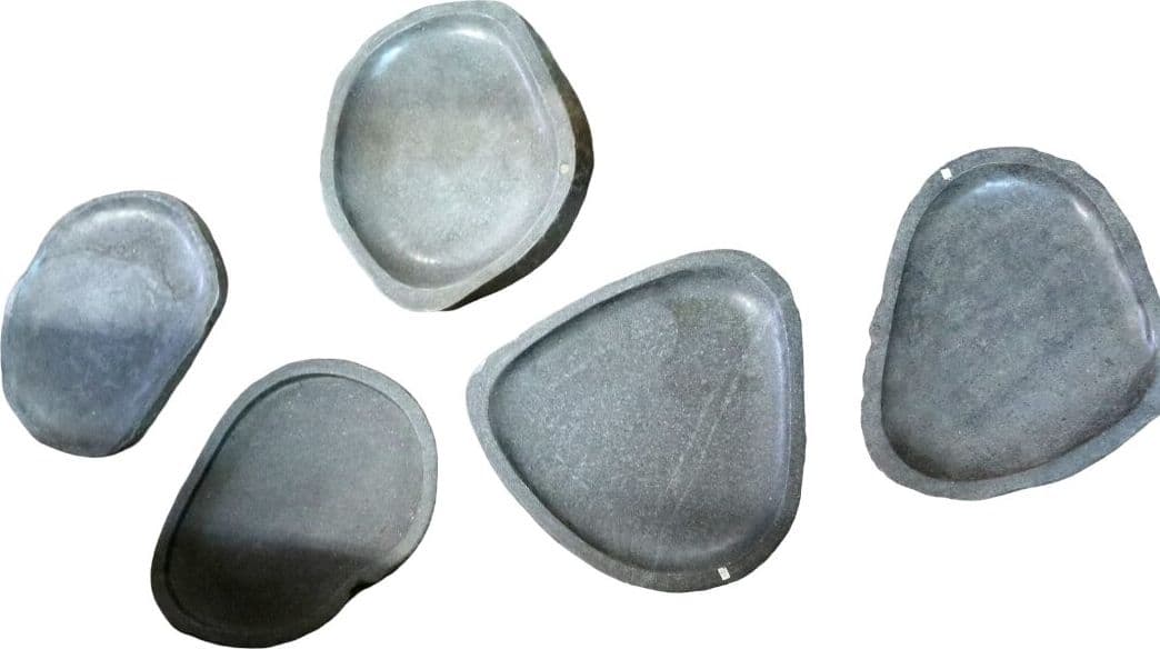 Vassoio in Pietra di Fiume Naturale 40/50 cm – Piatto Bagno Artigianale in Sasso Indonesiano - 3
