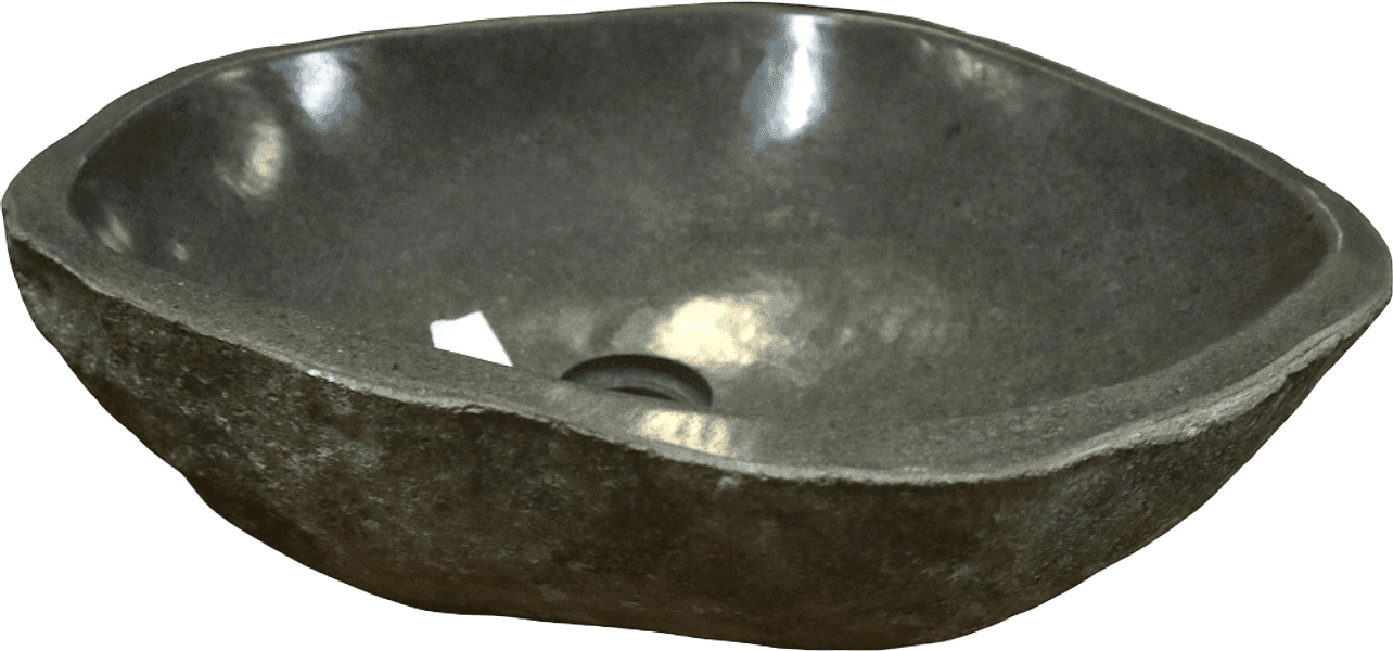 Lavabo in Pietra di Fiume Indonesiana Naturale 48x45x15 cm – Lavandino Artigianale da Appoggio per Bagno SPA Moderno - 2