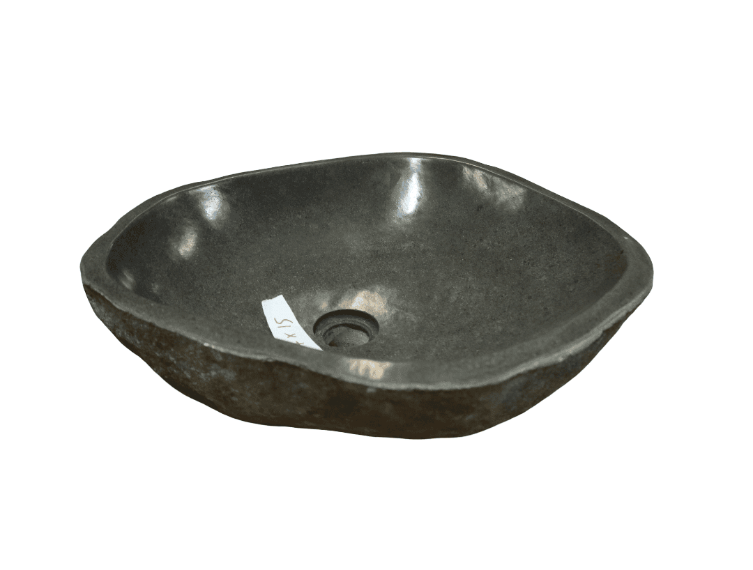 Lavabo in Pietra di Fiume Indonesiana Naturale 48x45x15 cm – Lavandino Artigianale da Appoggio per Bagno SPA Moderno - 3