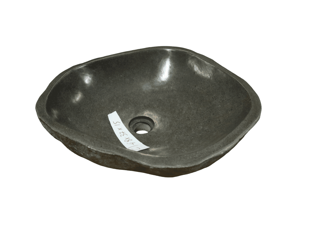 Lavabo in Pietra di Fiume Indonesiana Naturale 48x45x15 cm – Lavandino Artigianale da Appoggio per Bagno SPA Moderno - 4
