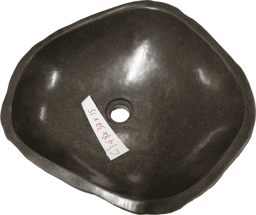 Lavabo in Pietra di Fiume Indonesiana Naturale 48x45x15 cm – Lavandino Artigianale da Appoggio per Bagno SPA Moderno - 5