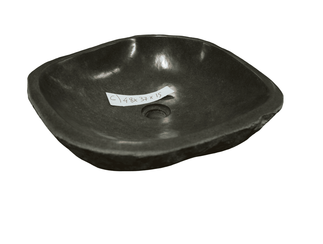 Lavabo in Pietra di Fiume Indonesiana Naturale 48x45x15 cm – Lavandino Artigianale da Appoggio per Bagno SPA Moderno - 6