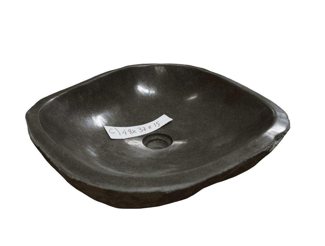 Lavabo in Pietra di Fiume Indonesiana Naturale 48x45x15 cm – Lavandino Artigianale da Appoggio per Bagno SPA Moderno - 8