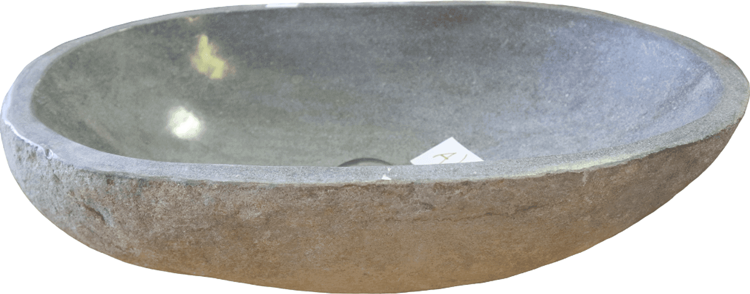 Lavabo in Pietra di Fiume Naturale Nero  grigio 54x33x15 cm – Lavandino da Appoggio Artigianale Indonesiano - 2