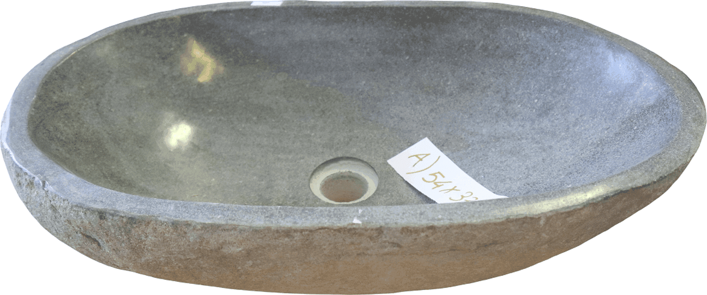 Lavabo in Pietra di Fiume Naturale Nero  grigio 54x33x15 cm – Lavandino da Appoggio Artigianale Indonesiano - 3