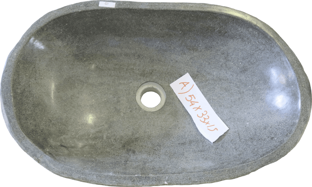 Lavabo in Pietra di Fiume Naturale Nero  grigio 54x33x15 cm – Lavandino da Appoggio Artigianale Indonesiano - 4