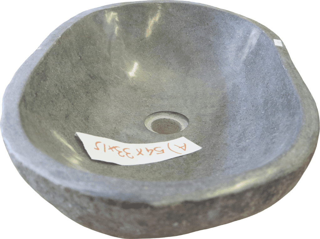 Lavabo in Pietra di Fiume Naturale Nero  grigio 54x33x15 cm – Lavandino da Appoggio Artigianale Indonesiano - 5