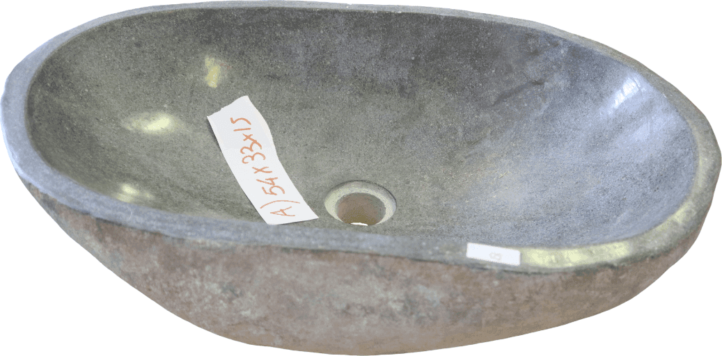 Lavabo in Pietra di Fiume Naturale Nero  grigio 54x33x15 cm – Lavandino da Appoggio Artigianale Indonesiano - 6