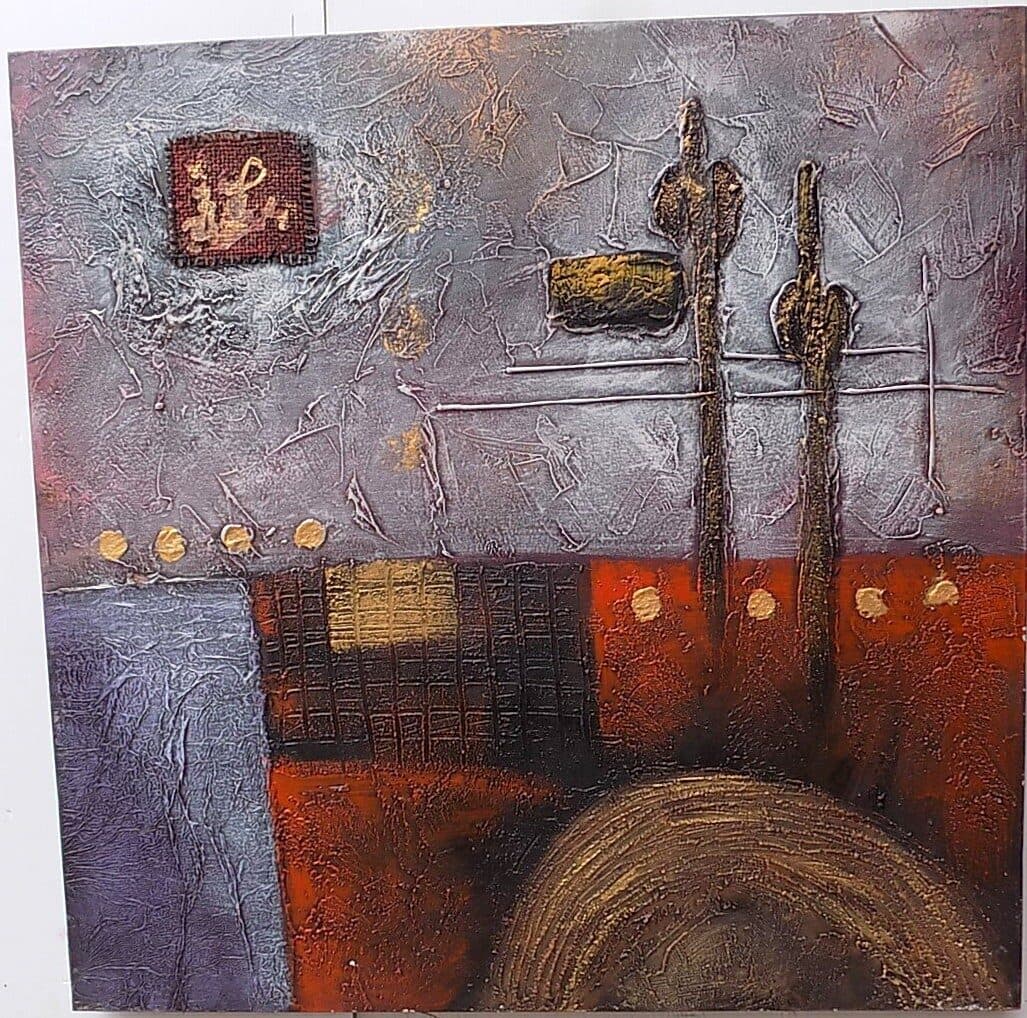 quadro in acrilico realizzato a mano molto materico cm 80x80 industrial style dipinto 1 - 2