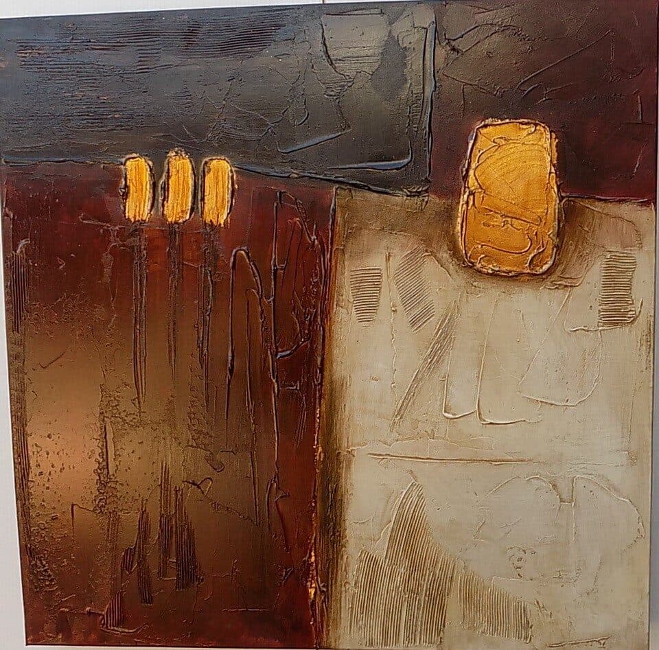 Quadro a olio realizzato a mano molto materico cm 50x50 industrial style dipinto A - 4