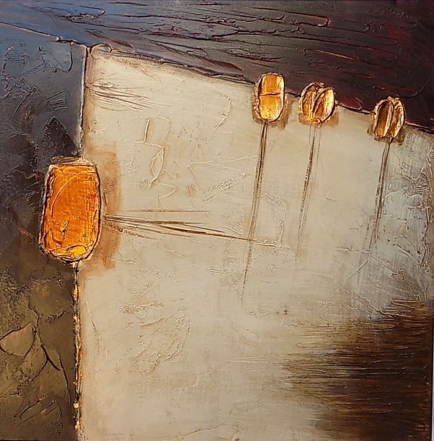 Quadro a olio realizzato a mano molto materico cm 50x50 industrial style dipinto B - 3