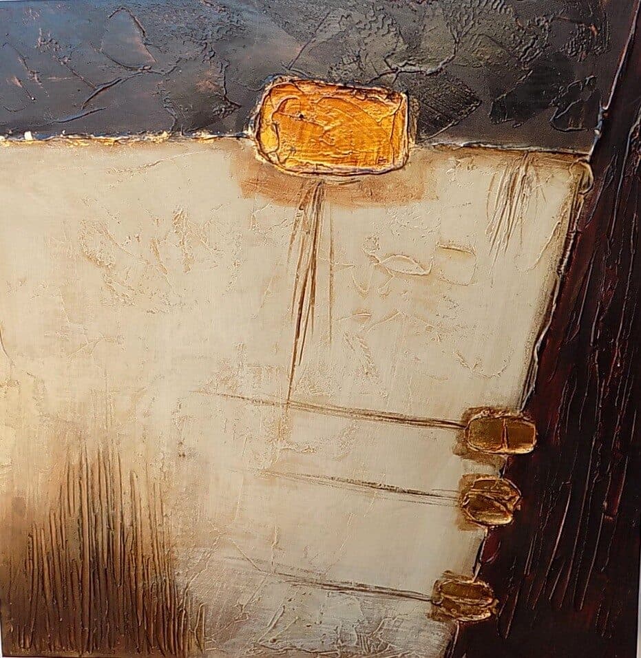 Quadro a olio realizzato a mano molto materico cm 50x50 industrial style dipinto B - 4