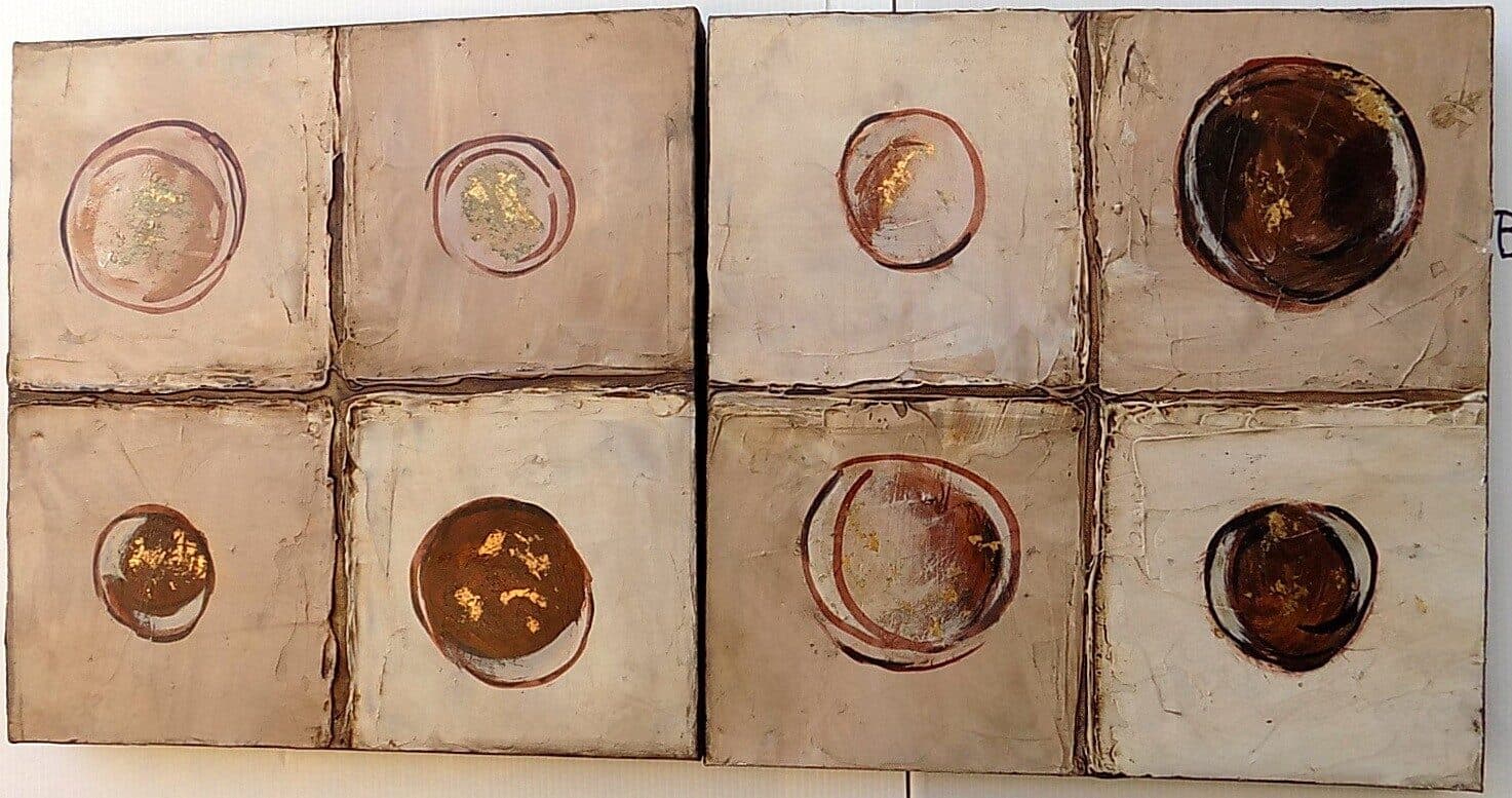 4 Quadri ad olio realizzati a mano cm 30x30 a formare un dipinto 60x60 indutrial style - 2