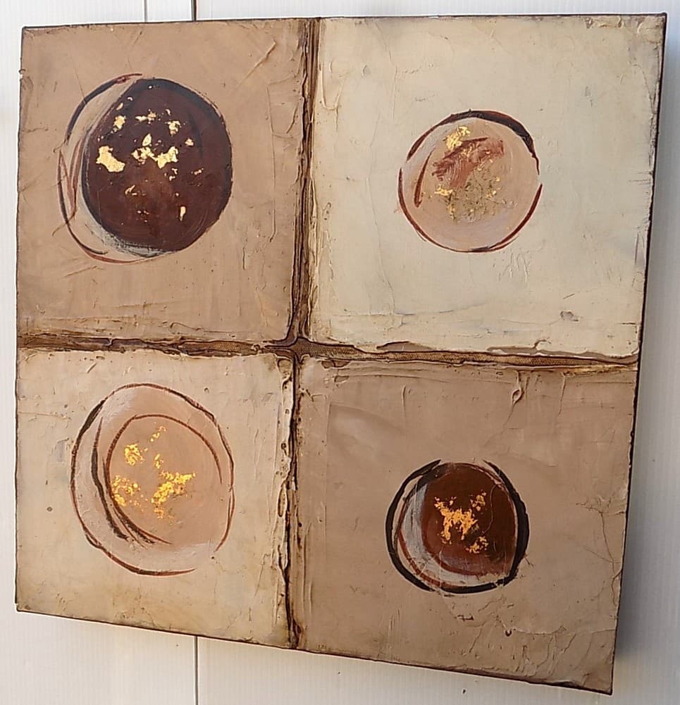 4 Quadri ad olio realizzati a mano cm 30x30 a formare un dipinto 60x60 indutrial style - 6