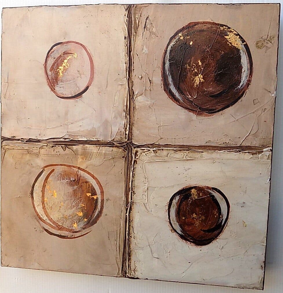 4 Quadri ad olio realizzati a mano cm 30x30 a formare un dipinto 60x60 indutrial style - 7