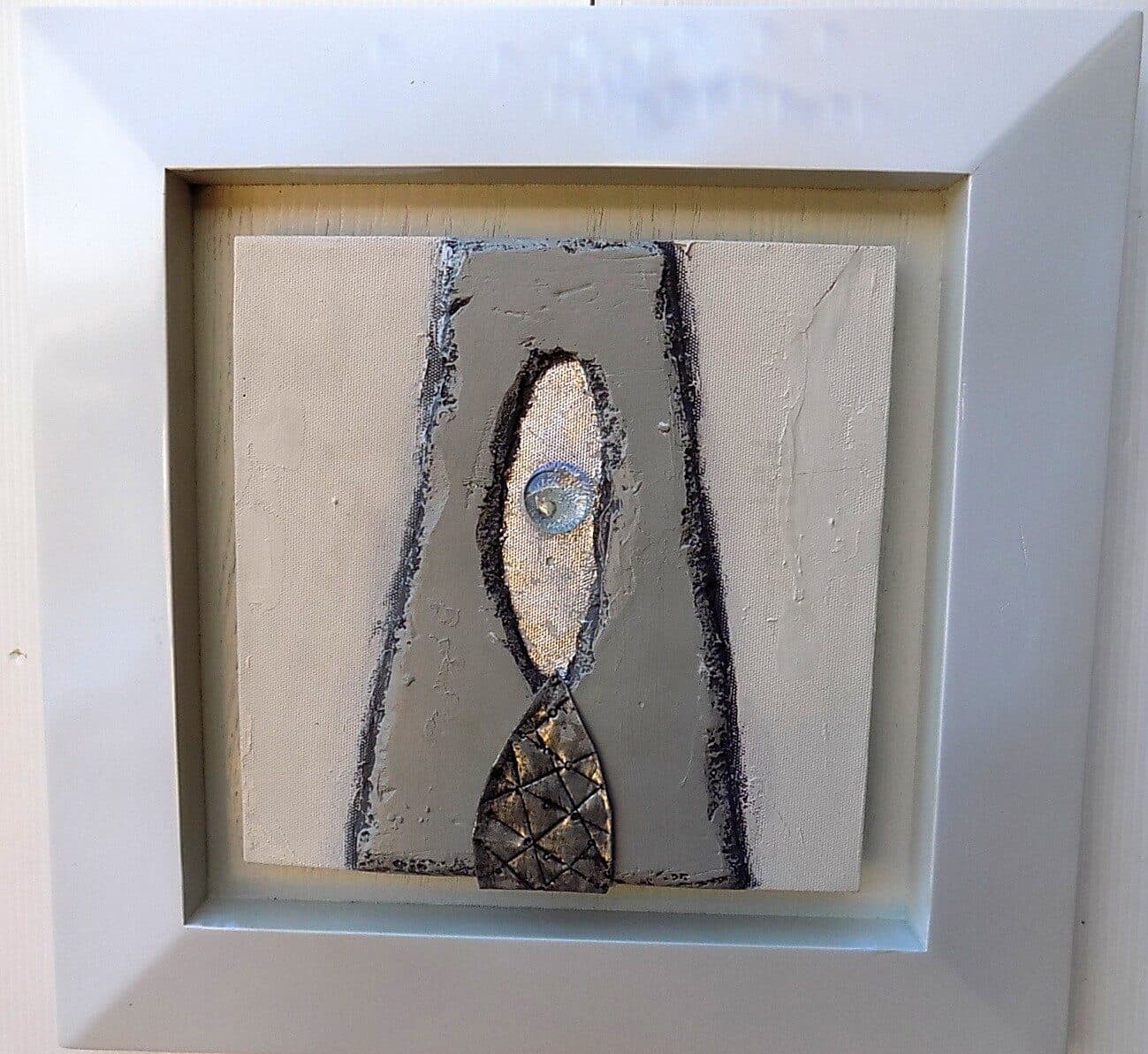 Quadro a olio realizzato a mano in tela  gesso e metallo cm 33x33 cornice in legno A - 2