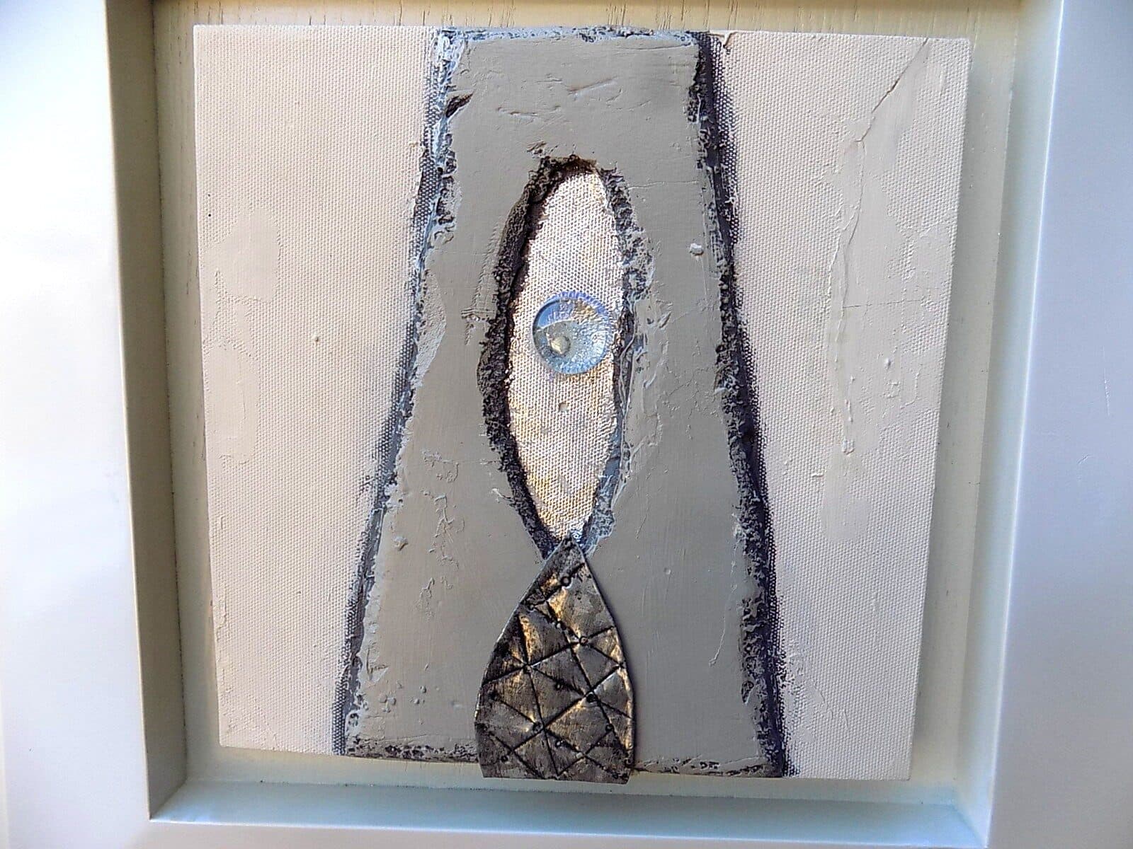Quadro a olio realizzato a mano in tela  gesso e metallo cm 33x33 cornice in legno A - 3