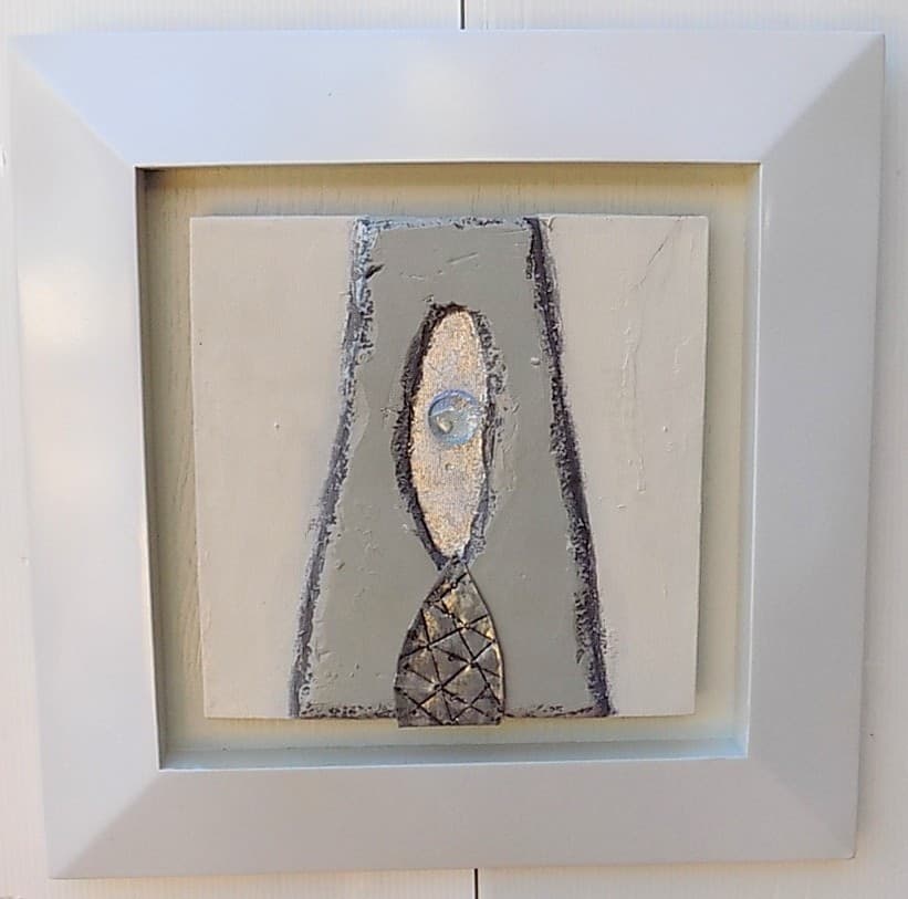 Quadro a olio realizzato a mano in tela  gesso e metallo cm 33x33 cornice in legno A - 4