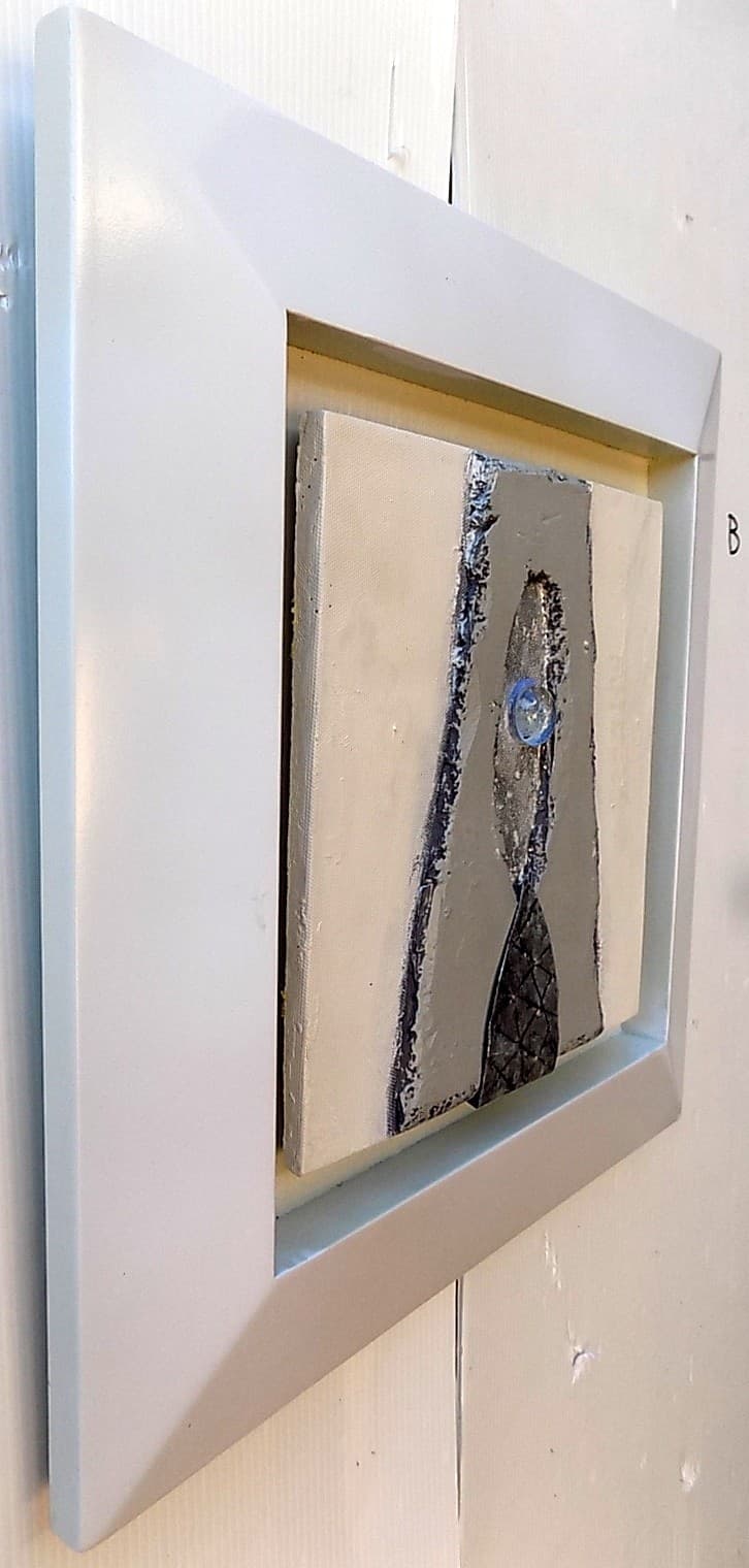 Quadro a olio realizzato a mano in tela  gesso e metallo cm 33x33 cornice in legno A - 5