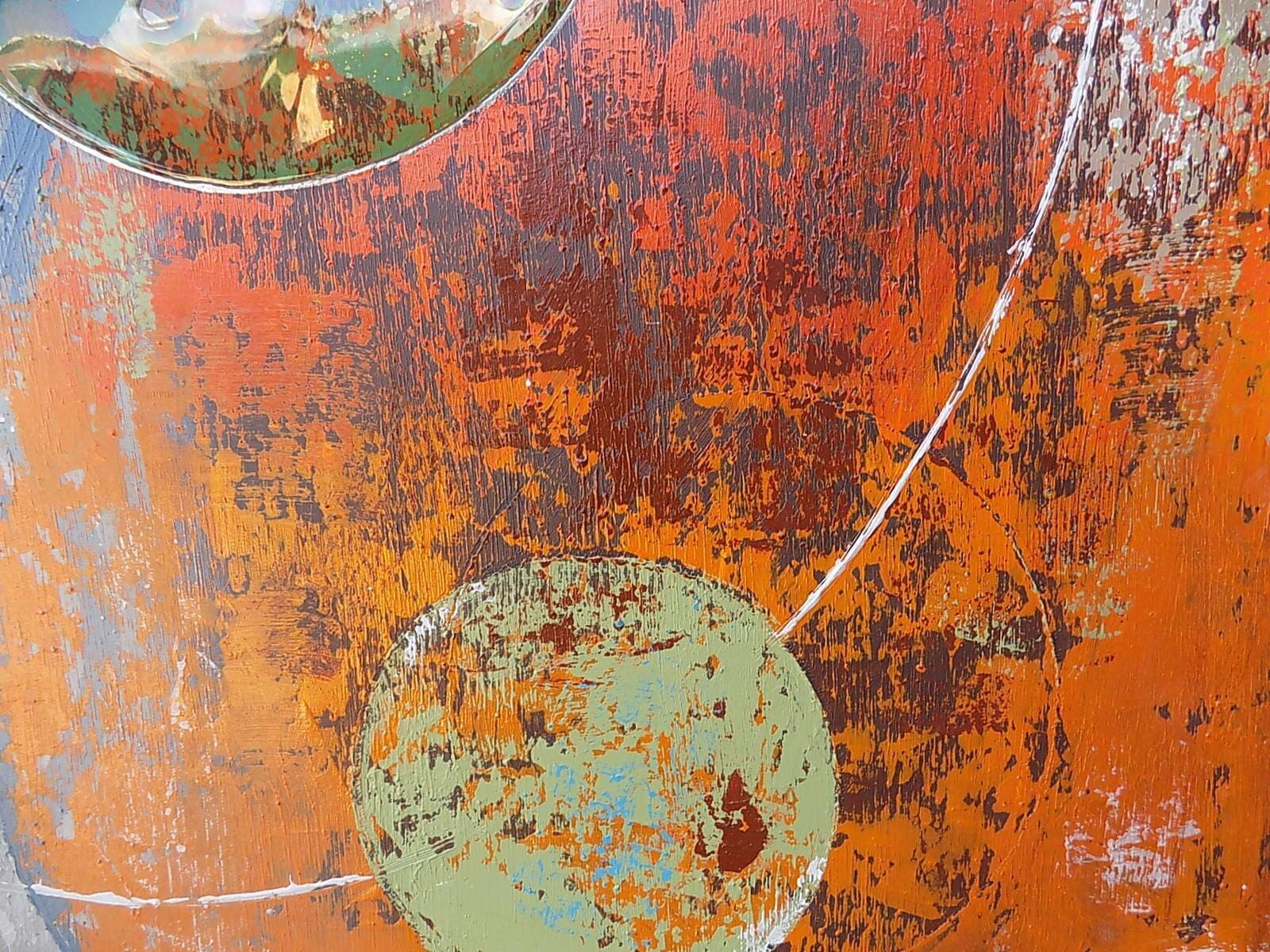 quadro in acrilico realizzato a mano molto materico cm 80x80 industrial style dipinto 3 - 4