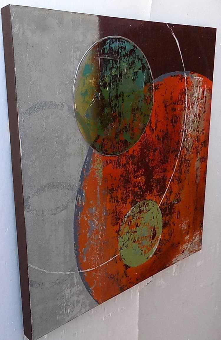 quadro in acrilico realizzato a mano molto materico cm 80x80 industrial style dipinto 3 - 5