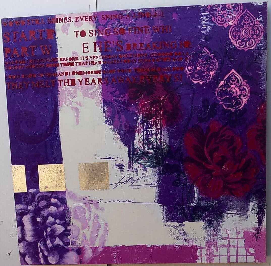 Quadro floreale rose viola purple ad olio cm 100x100 dipinto 1 - 2