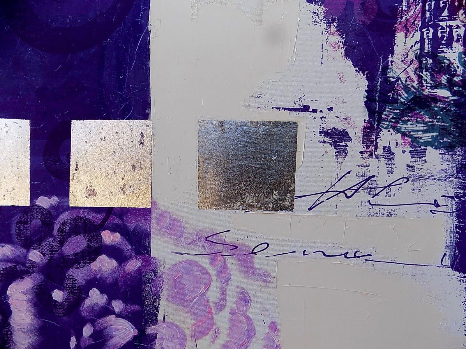 Quadro floreale rose viola purple ad olio cm 100x100 dipinto 1 - 6
