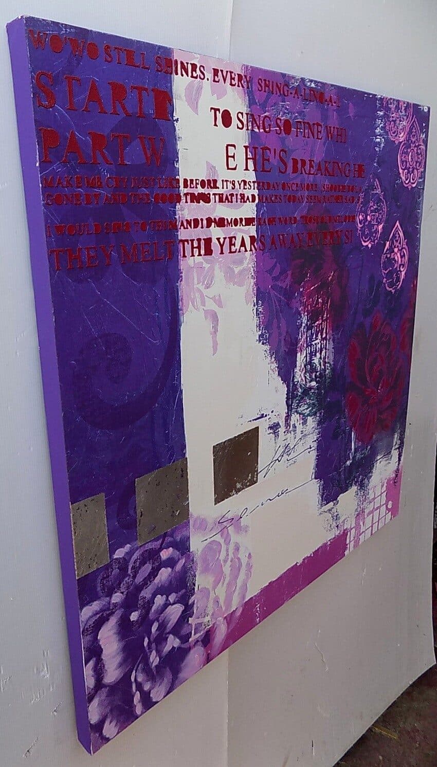 Quadro floreale rose viola purple ad olio cm 100x100 dipinto 1 - 7