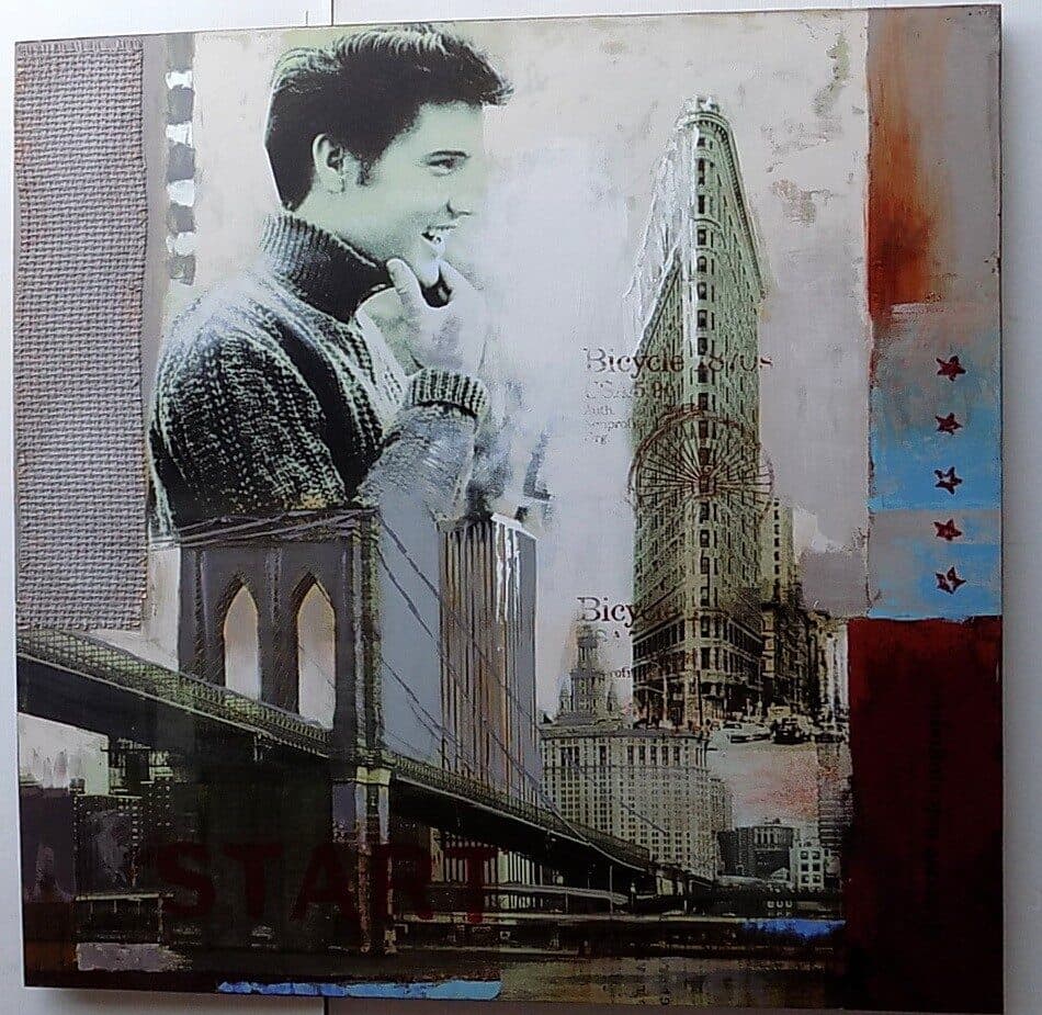 Quadro Elvis Presley il re del rock ad olio cm 100x100 dipinto 1 artisti musica - 2