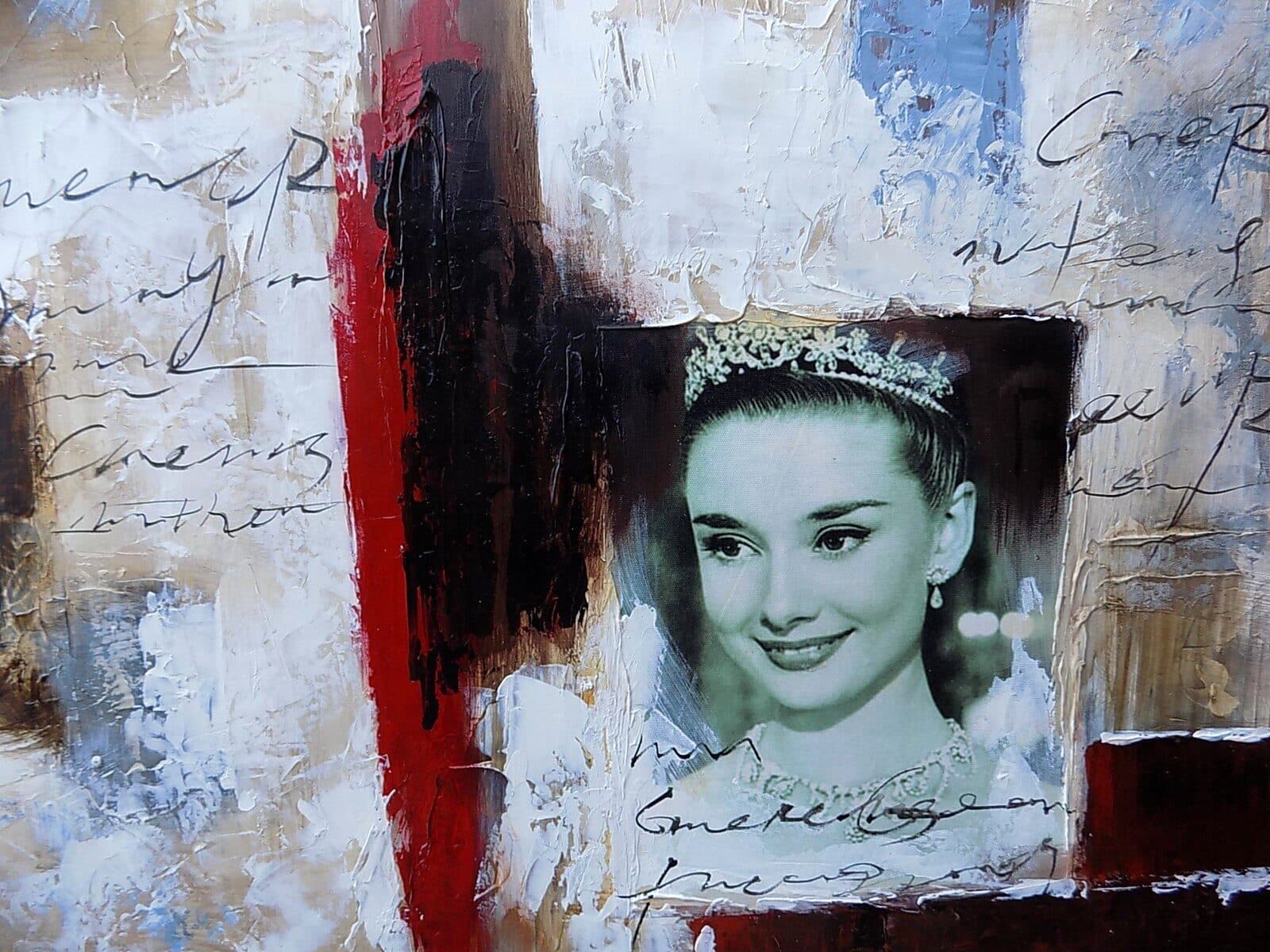 Quadro Audrey Hepburn la regina del cinema mito ad olio cm 100x100 dipinto 1 artisti attori attrici - 2